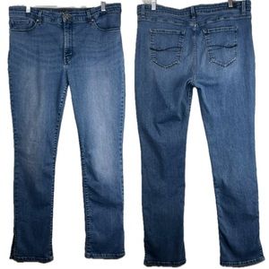 Lee Sculpting Jeans Slim Fit Slim Leg Midrise Size 16 31” Inseam Split Hem Blue